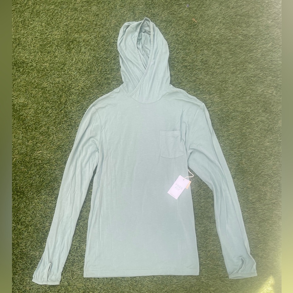 NWT Men’s Free Fly Size M Bamboo Light Green Hooded Long Sleeve SPF Shirt